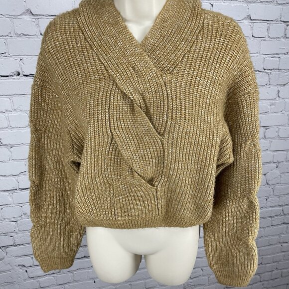 Zara Yellow Chunky Knit Hooded Balloon Sleeve Pullover Sweater Girls Size 13-14 - Picture 1 of 14
